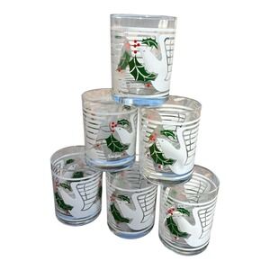 Neiman Marcus Holiday Lowball Glasses Set of 6 – Doves Holly Mid Century Style
